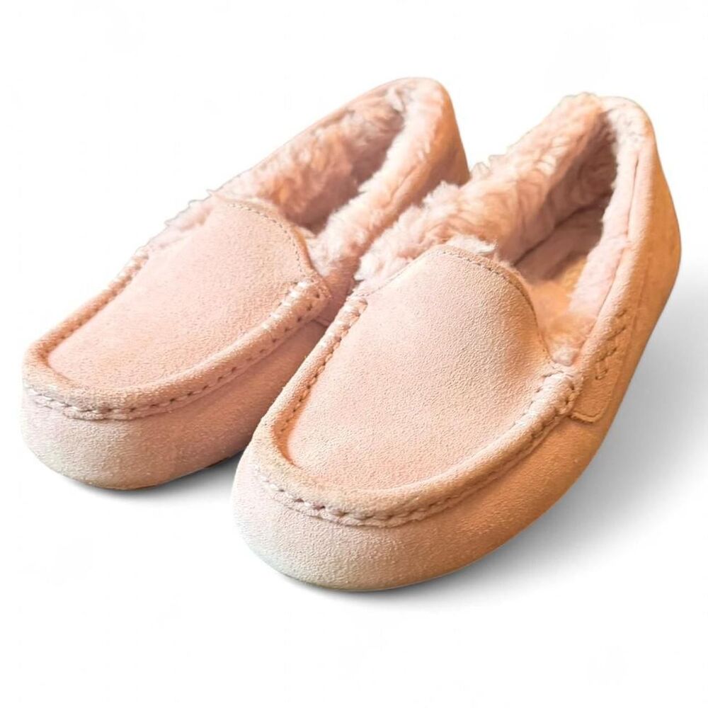 UGG Ansley Pink Suede Sheepskin Slippers Women’s Size 6 Moccasin House Shoes